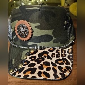 NWT Camo and Leopard Print Western Trucker Hat